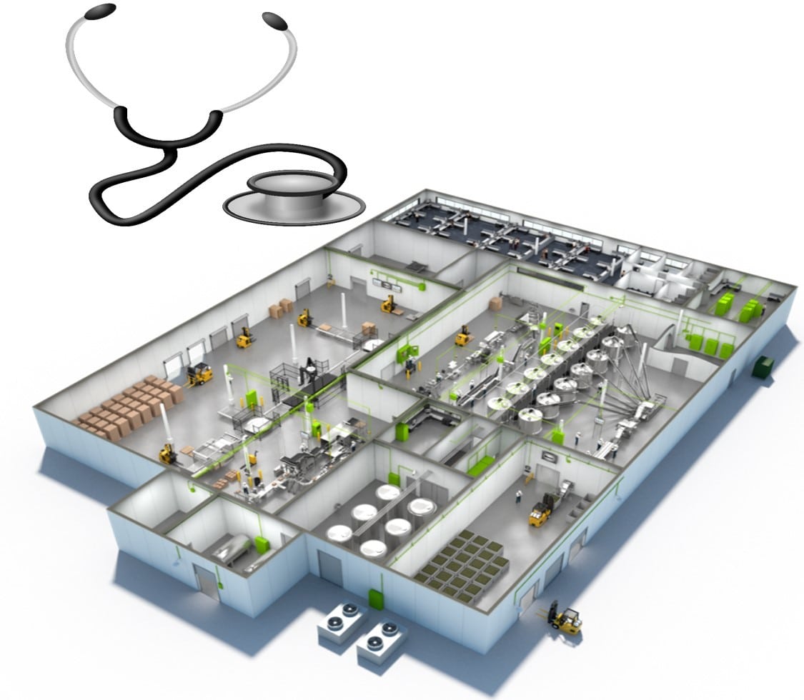 A 3d Model Of A Factory With A Stethoscope